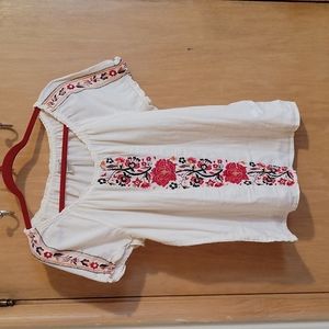 Lucky Brand size L, cream with embroidery peasant blouse
